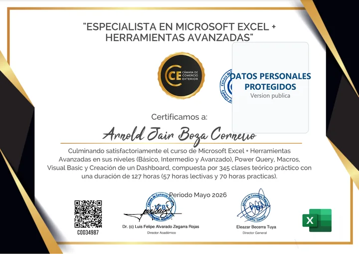 Vista segura del certificado de Microsoft Excel