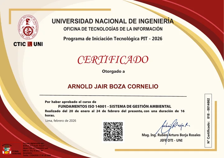 Vista previa del certificado ISO 14001